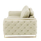 50" Beige And Gold Genuine Leather Tufted Club Chair