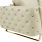 50" Beige And Gold Genuine Leather Tufted Club Chair