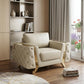50" Beige And Gold Genuine Leather Tufted Club Chair