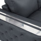 72" Dark Gray And Silver Genuine Leather Loveseat