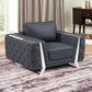 50" Dark Gray And Silver Faux Leather Tufted Club Chair