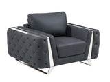 50" Dark Gray And Silver Faux Leather Tufted Club Chair