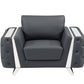 50" Dark Gray And Silver Faux Leather Tufted Club Chair