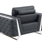 50" Dark Gray And Silver Faux Leather Tufted Club Chair