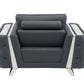 50" Dark Gray And Silver Faux Leather Tufted Club Chair