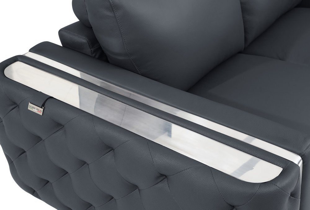 50" Dark Gray And Silver Faux Leather Tufted Club Chair