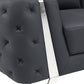 50" Dark Gray And Silver Faux Leather Tufted Club Chair
