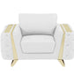 50" White And Gold Genuine Leather Club Chair