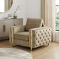 50" Beige And Gold Velvet Tufted Club Chair