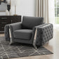 50" Dark Gray And Silver Velvet Tufted Club Chair