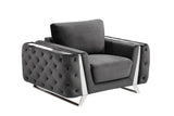 50" Dark Gray And Silver Velvet Tufted Club Chair