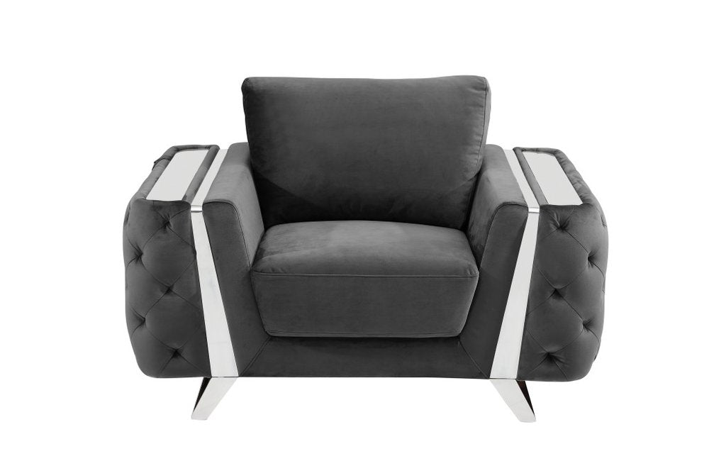 50" Dark Gray And Silver Velvet Tufted Club Chair