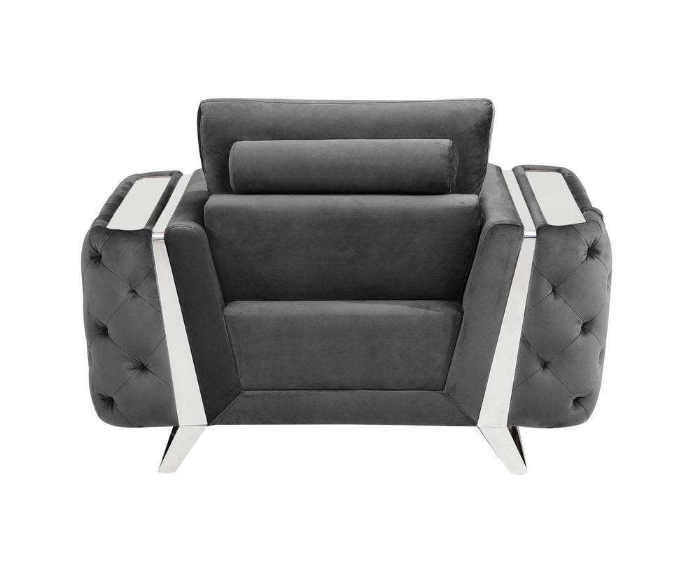 50" Dark Gray And Silver Velvet Tufted Club Chair