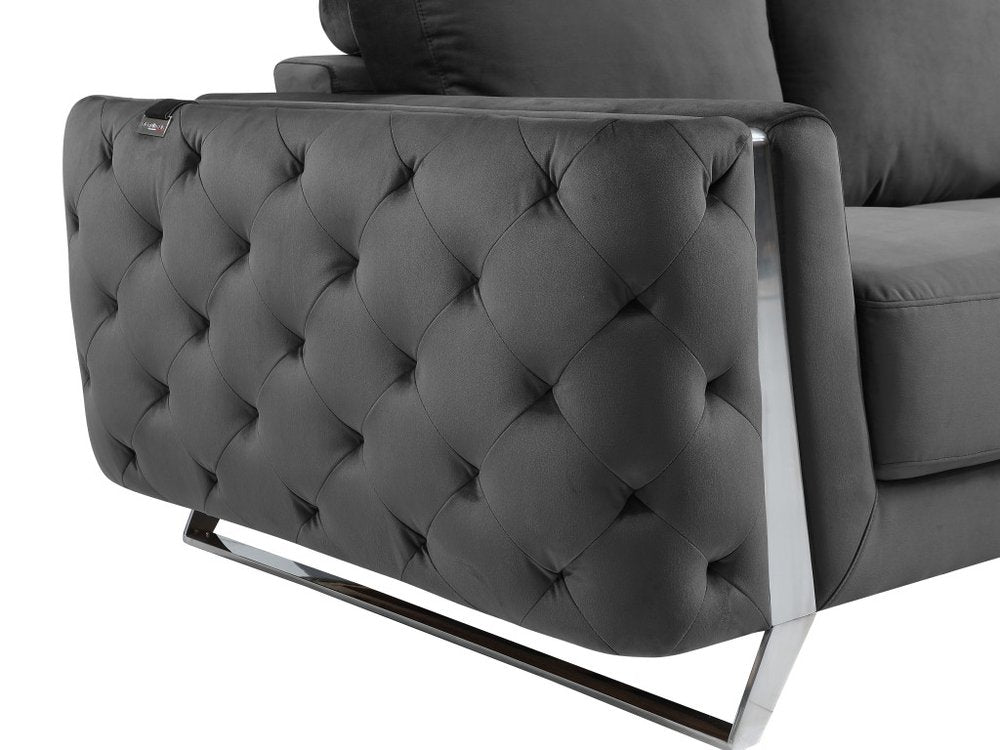 50" Dark Gray And Silver Velvet Tufted Club Chair