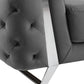 50" Dark Gray And Silver Velvet Tufted Club Chair