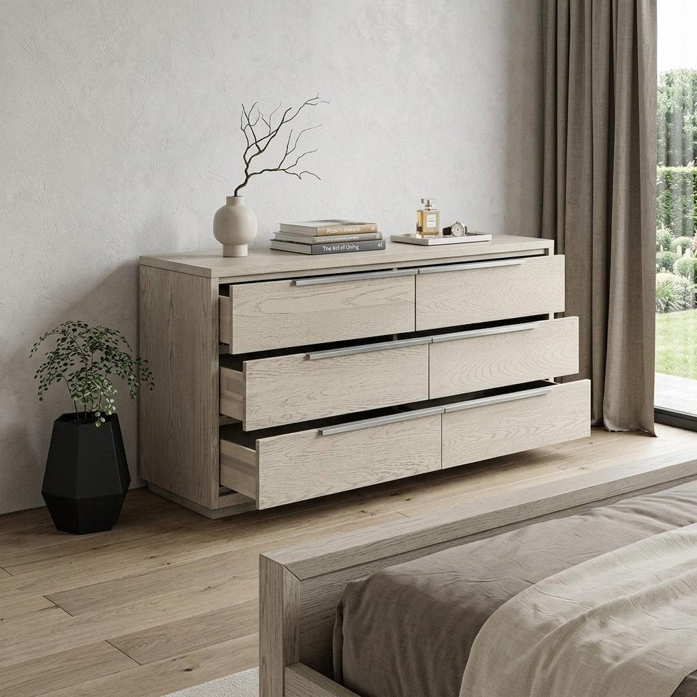 63" Gray Solid Wood Six Drawer Double Dresser