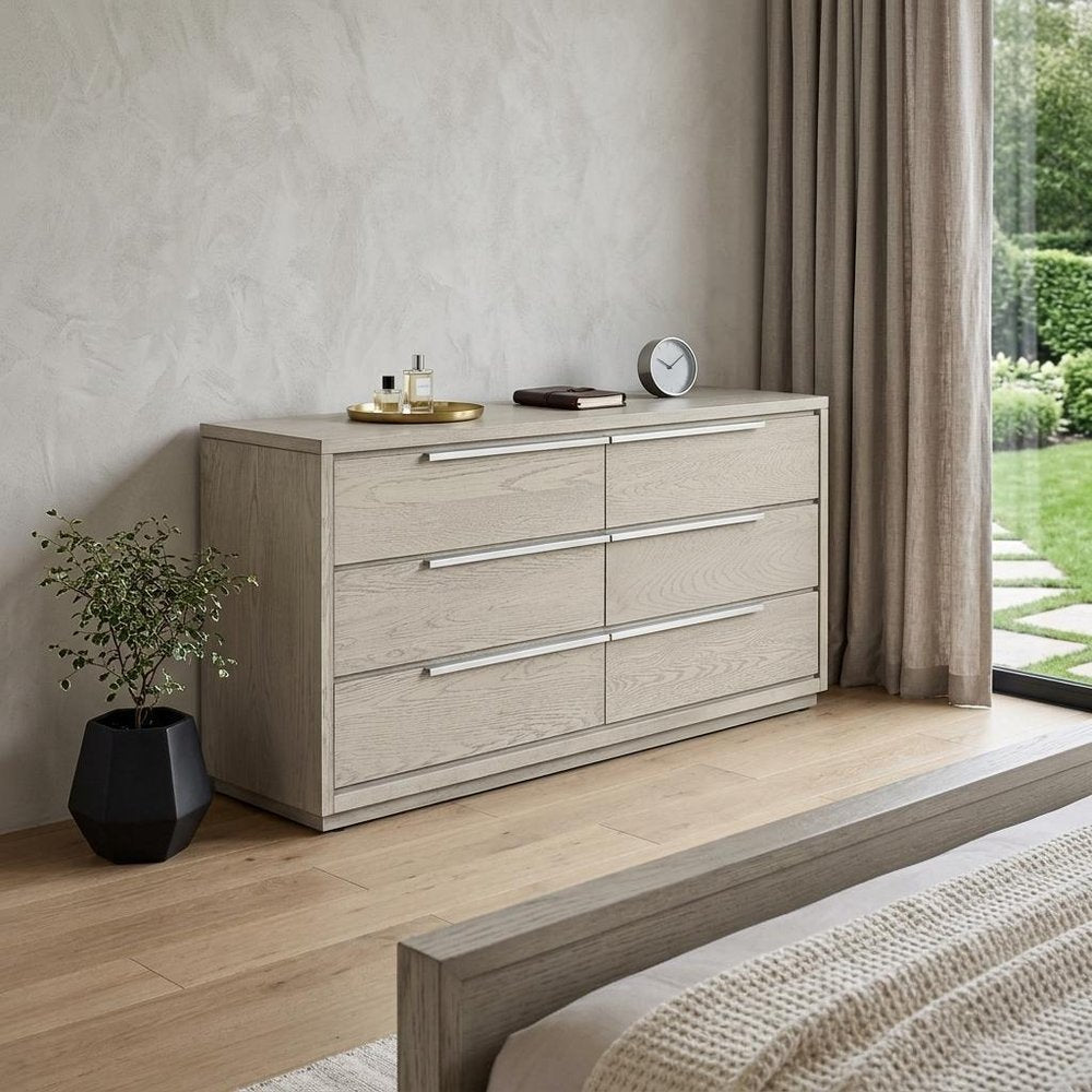 63" Gray Solid Wood Six Drawer Double Dresser