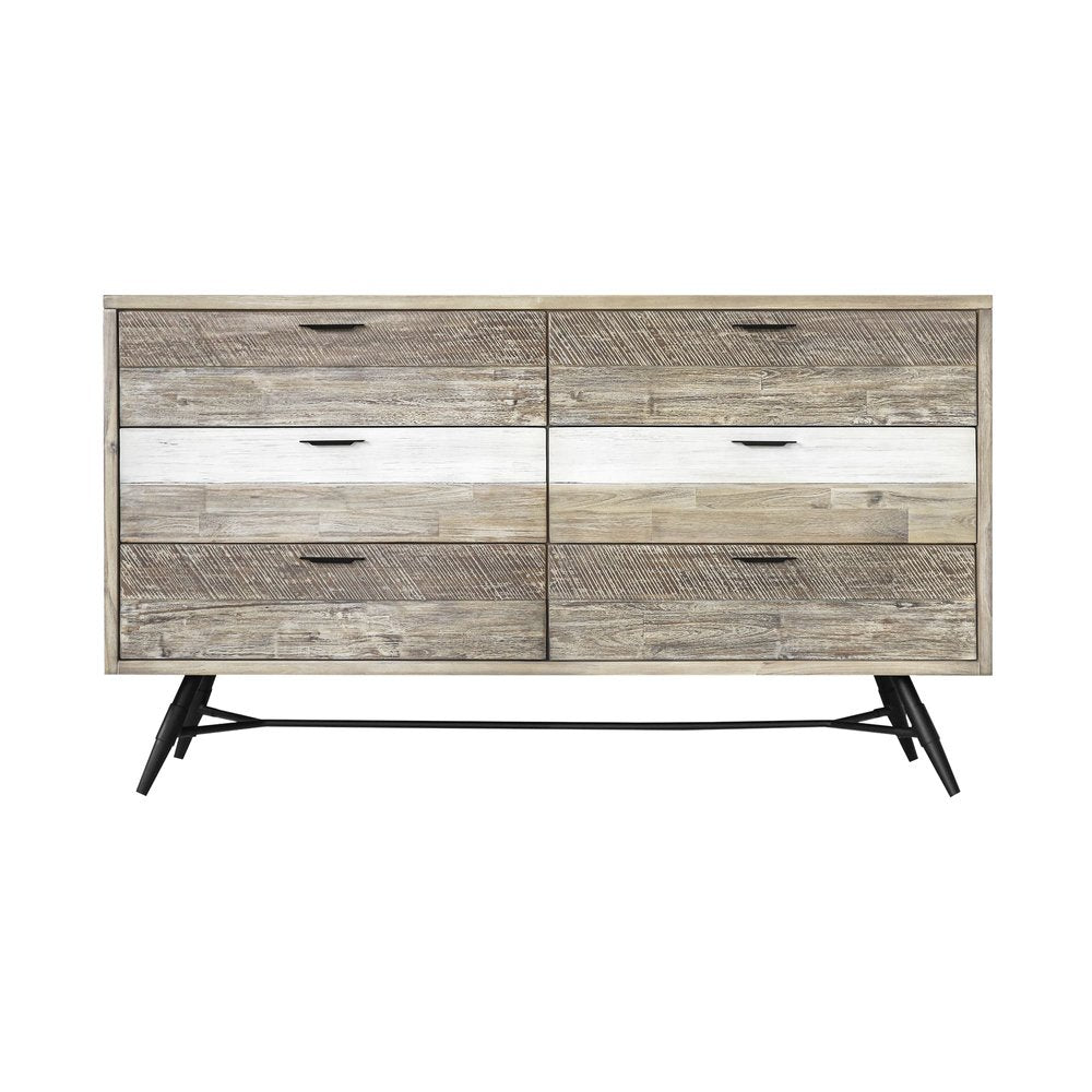 63" Natural And Ivory Solid Wood Six Drawer Double Dresser