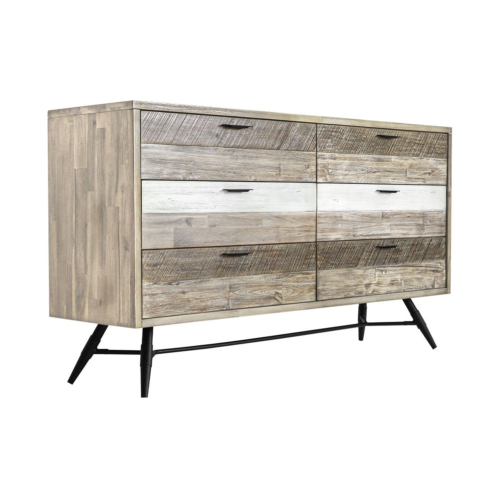 63" Natural And Ivory Solid Wood Six Drawer Double Dresser