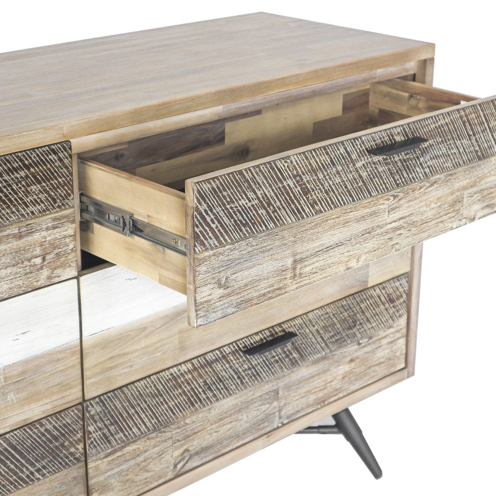 63" Natural And Ivory Solid Wood Six Drawer Double Dresser