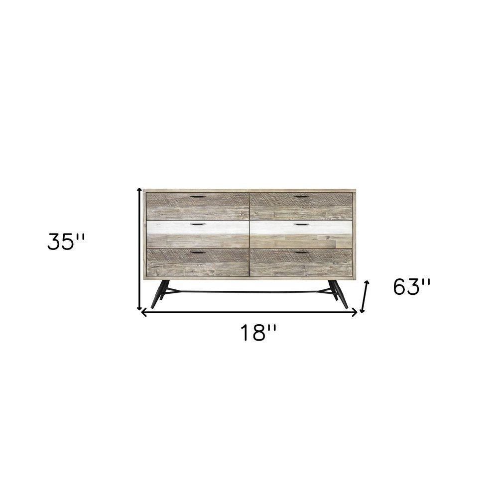 63" Natural And Ivory Solid Wood Six Drawer Double Dresser