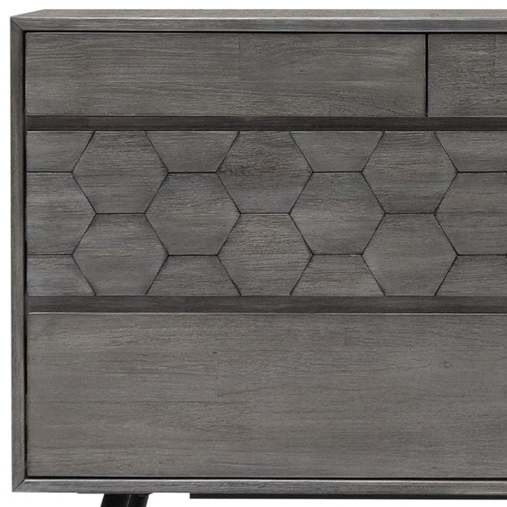 61" Gray Solid Wood Six Drawer Double Dresser