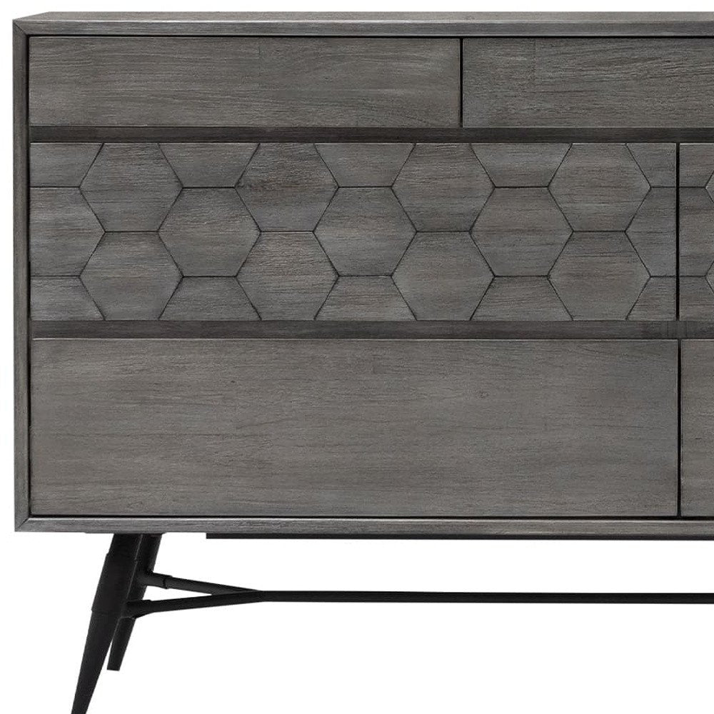 61" Gray Solid Wood Six Drawer Double Dresser
