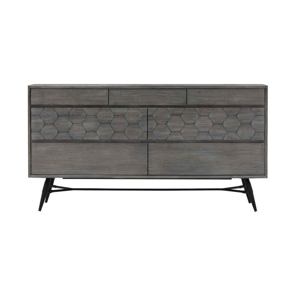 61" Gray Solid Wood Six Drawer Double Dresser
