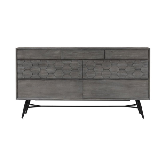 61" Gray Solid Wood Six Drawer Double Dresser