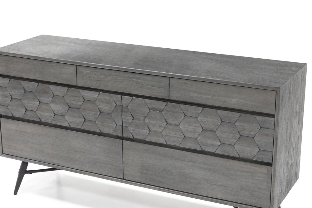 61" Gray Solid Wood Six Drawer Double Dresser