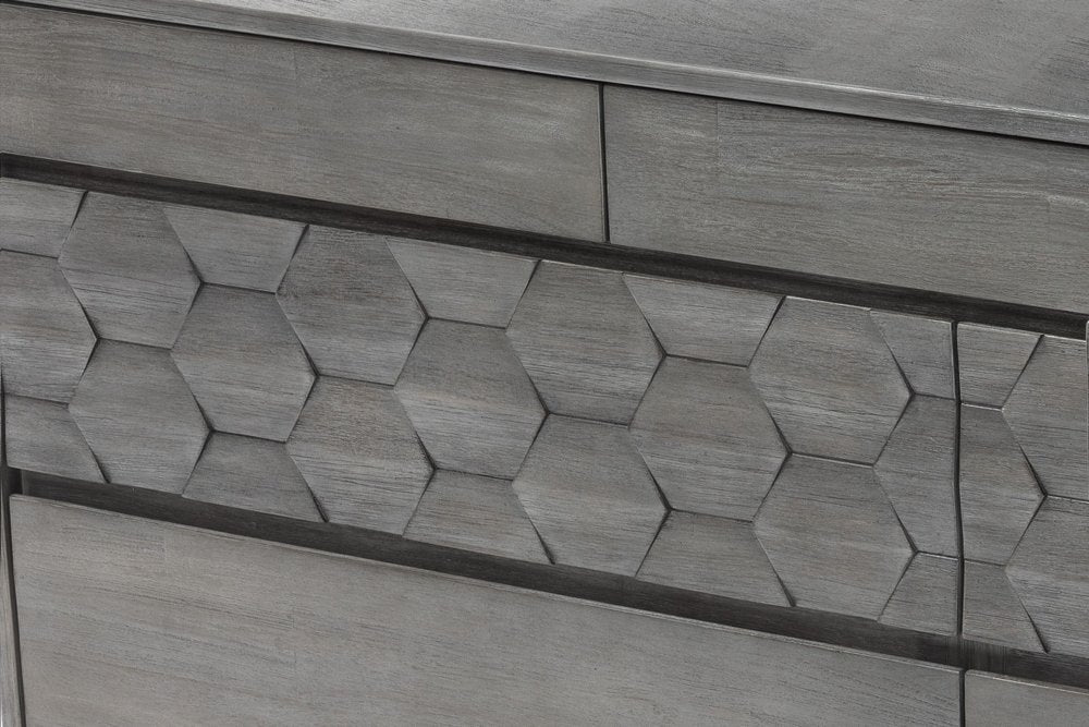 61" Gray Solid Wood Six Drawer Double Dresser