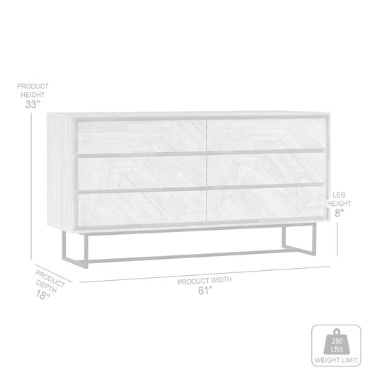 61" Natural Solid Wood Six Drawer Double Dresser