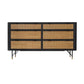 61" Black And Natural Solid Wood Six Drawer Double Dresser