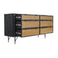 61" Black And Natural Solid Wood Six Drawer Double Dresser