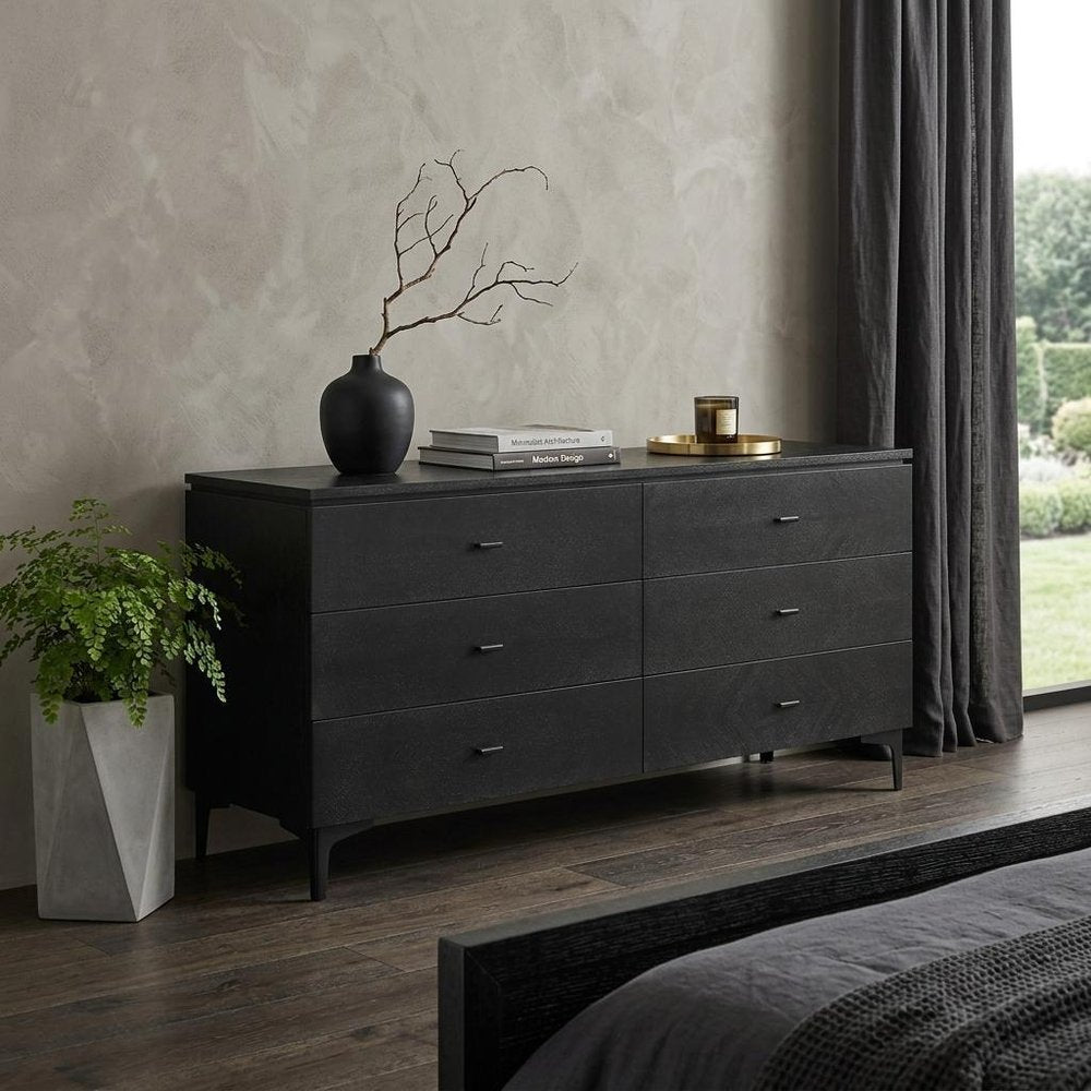 63" Black Six Drawer Double Dresser