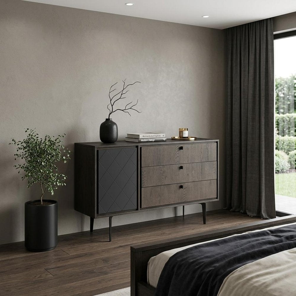 63" Gray Solid Wood Three Drawer Dresser