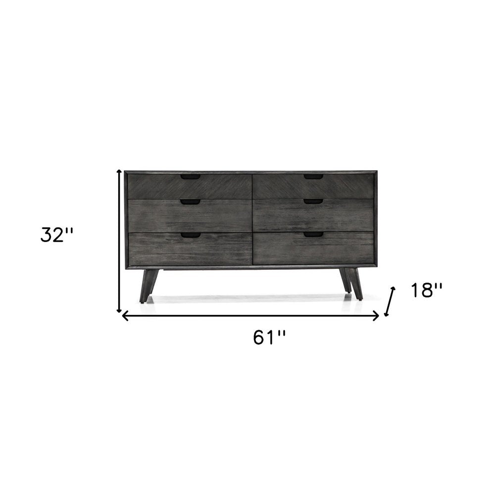 63" Brown Solid Wood Six Drawer Double Dresser