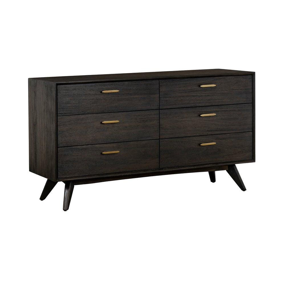 63" Brown Solid Wood Six Drawer Double Dresser