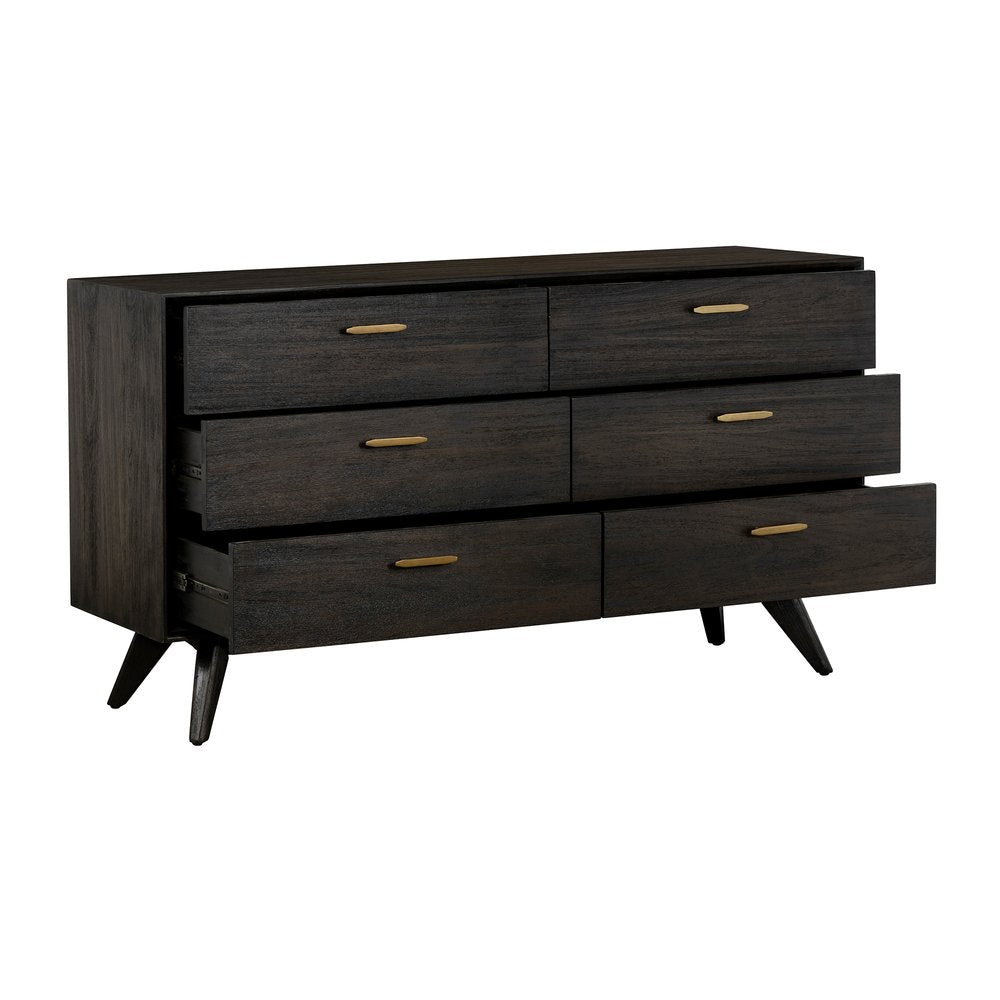 63" Brown Solid Wood Six Drawer Double Dresser