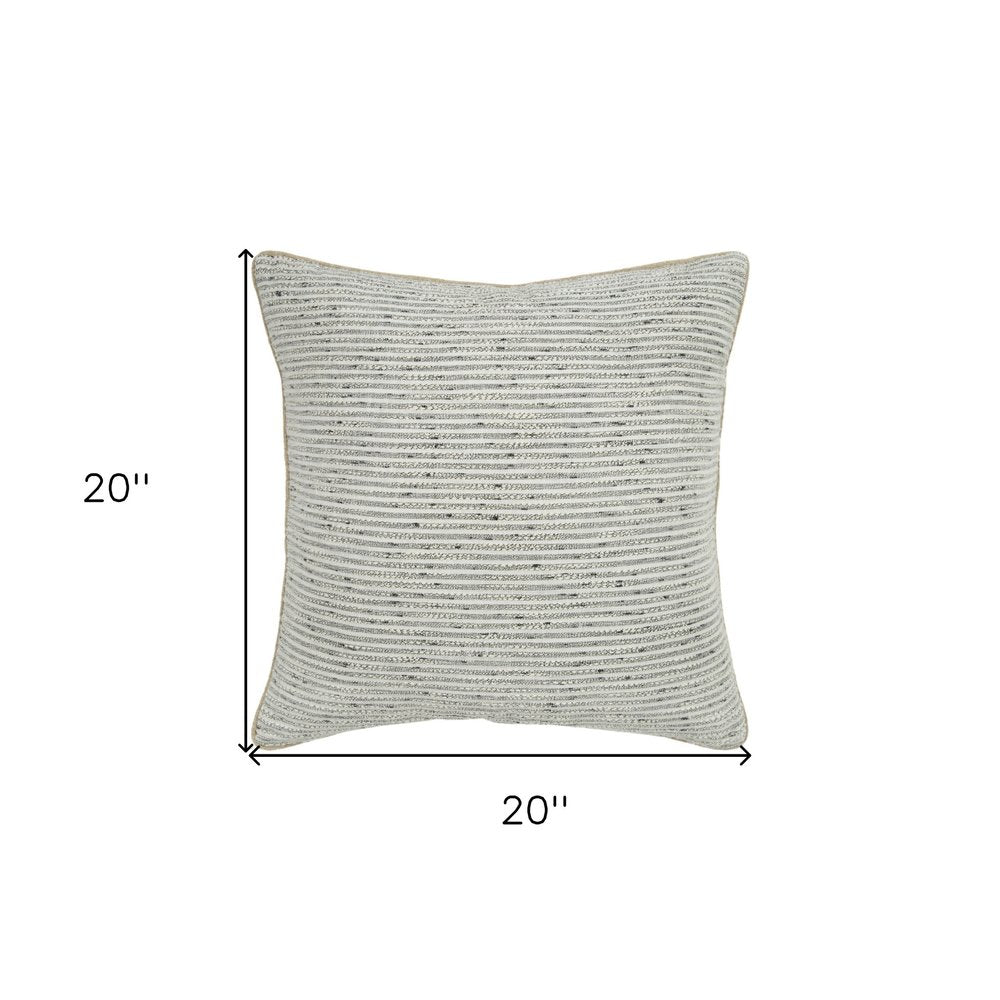 20" Gray and Cream Striped Cotton Throw Pillow