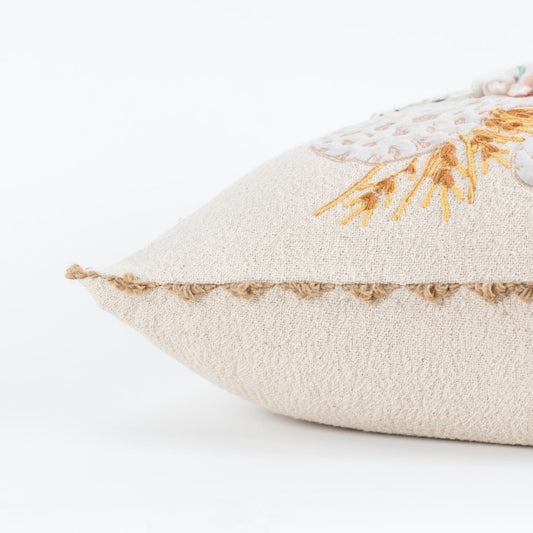 20" Beige and Green Thanksgiving Cotton Pillow With Applique, Embroidery Edges