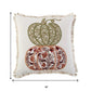 18" Ivory Green And Red Cotton Pumpkins Throw Pillow with Embroidery