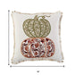 18" Ivory Green and Red Thanksgiving Cotton Pillow With Applique, Embroidery Edges