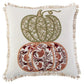 18" Ivory Green And Red Cotton Pumpkins Throw Pillow with Embroidery
