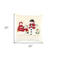 20" Ivory And Red Cotton Christmas Snowman Throw Pillow with Applique Embroidery And Pom Poms