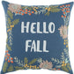 18" Blue And Ivory Hello Fall Cotton Throw Pillow with Embroidery