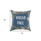 18" Blue And Ivory Hello Fall Cotton Throw Pillow with Embroidery