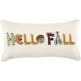 14" X 26" White And Yellow Hello Fall Cotton Throw Pillow with Embroidery
