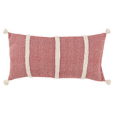 14" X 26" Red And White Lumbar Weave Cotton Throw Pillow with Tassels