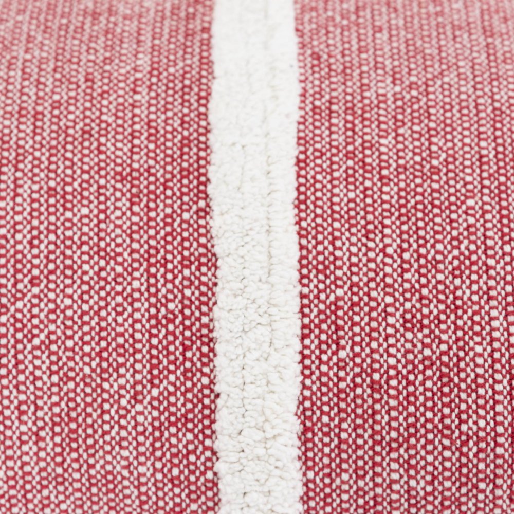 14" X 26" Red And White Lumbar Weave Cotton Throw Pillow with Tassels